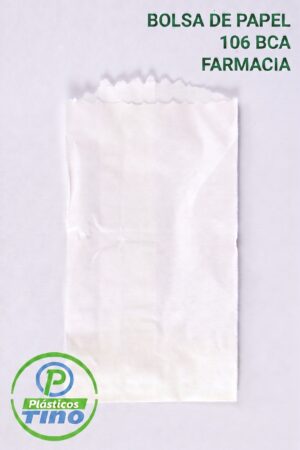 BOLSA DE PAPEL 106 BCA FARMACIA (2) Bolsa de Papel Farmacia #106 Blanca (Paquete x 100)