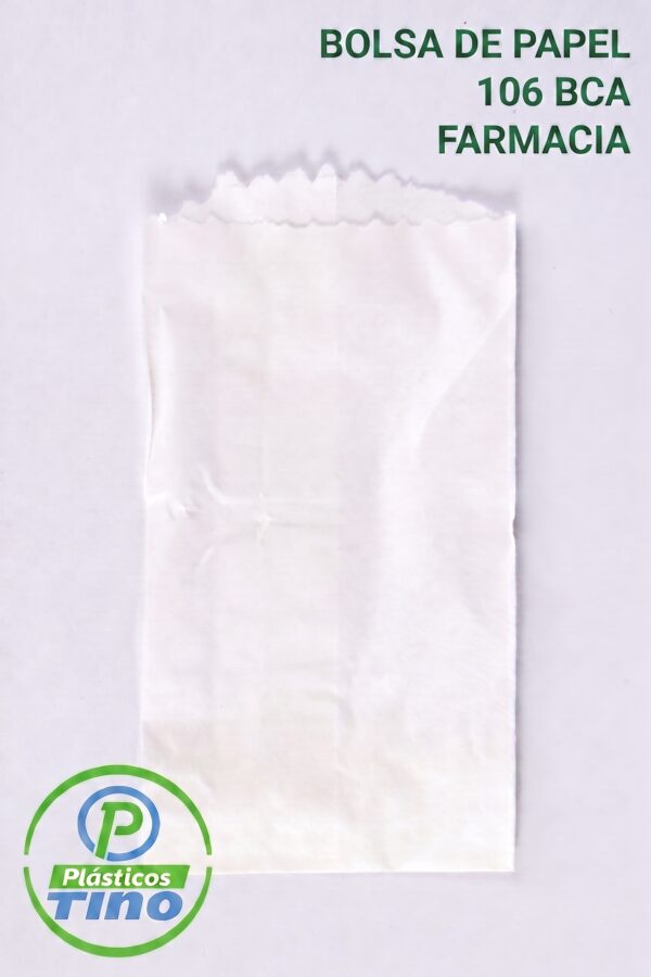 BOLSA DE PAPEL 106 BCA FARMACIA (2) Bolsa de Papel Farmacia #106 Blanca (Paquete x 100)